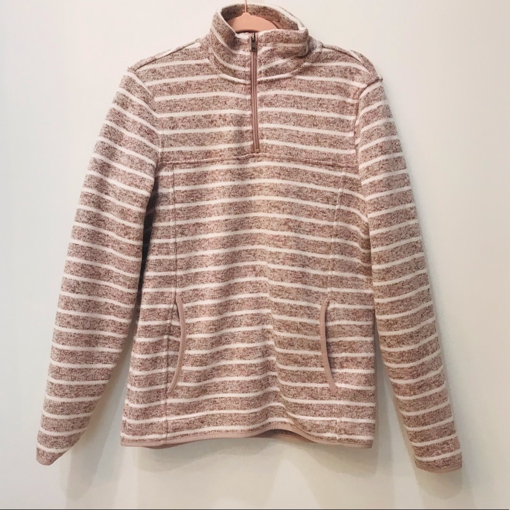 Thread + Supply Quarter Zip stripe sweater pink white sz small